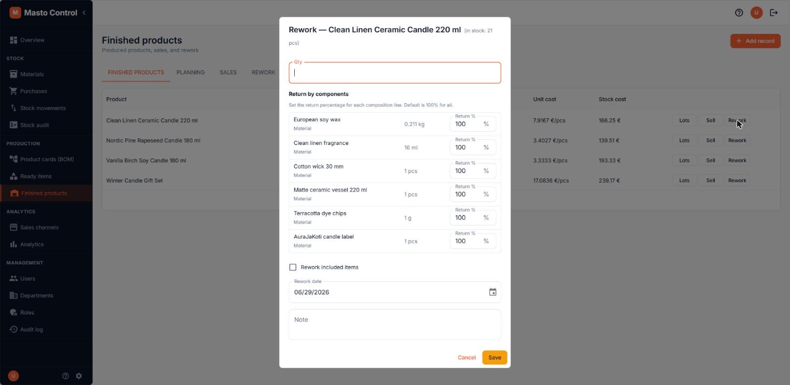 Rework dialog with return percentage per component