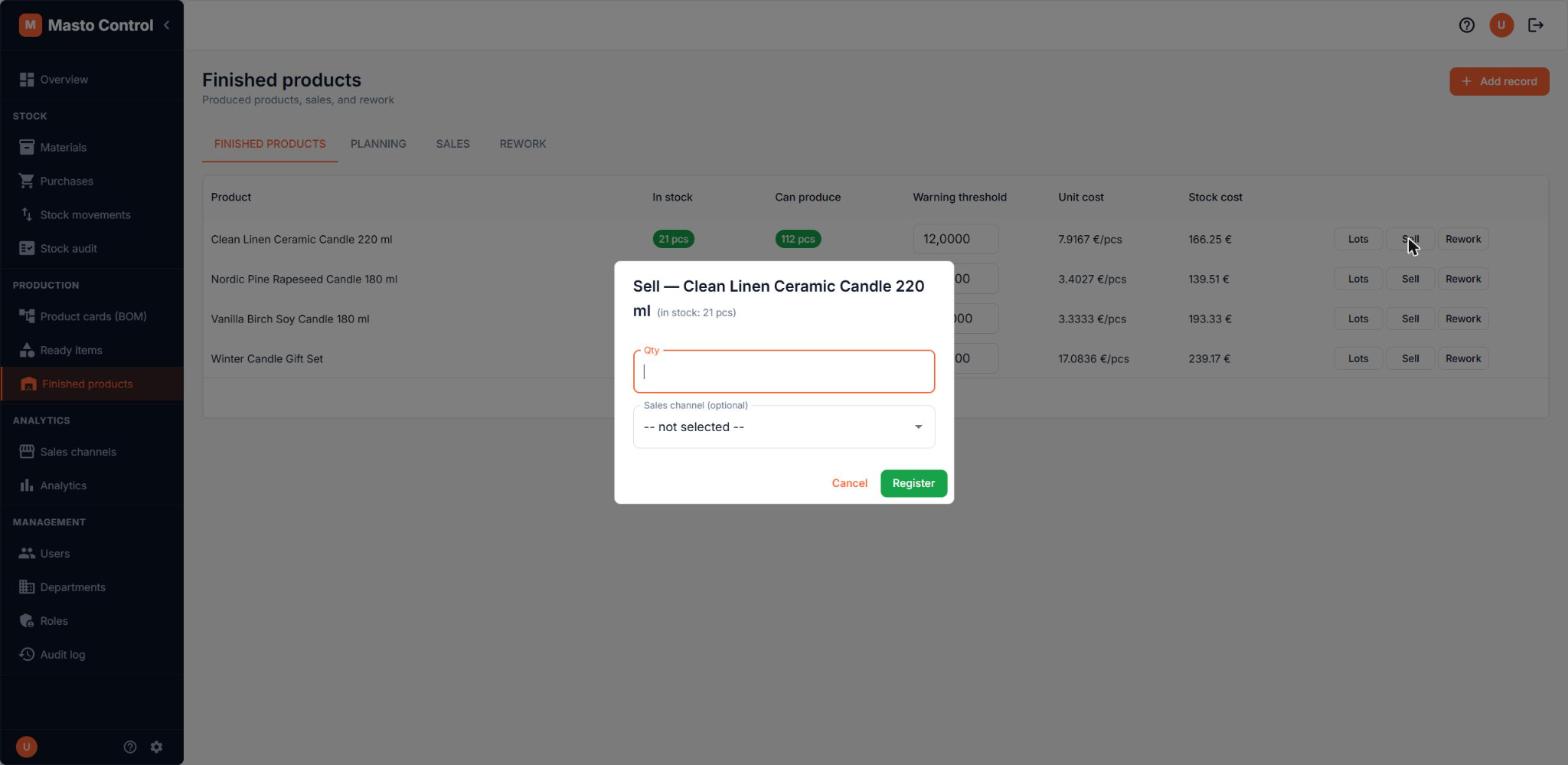 Sell dialog