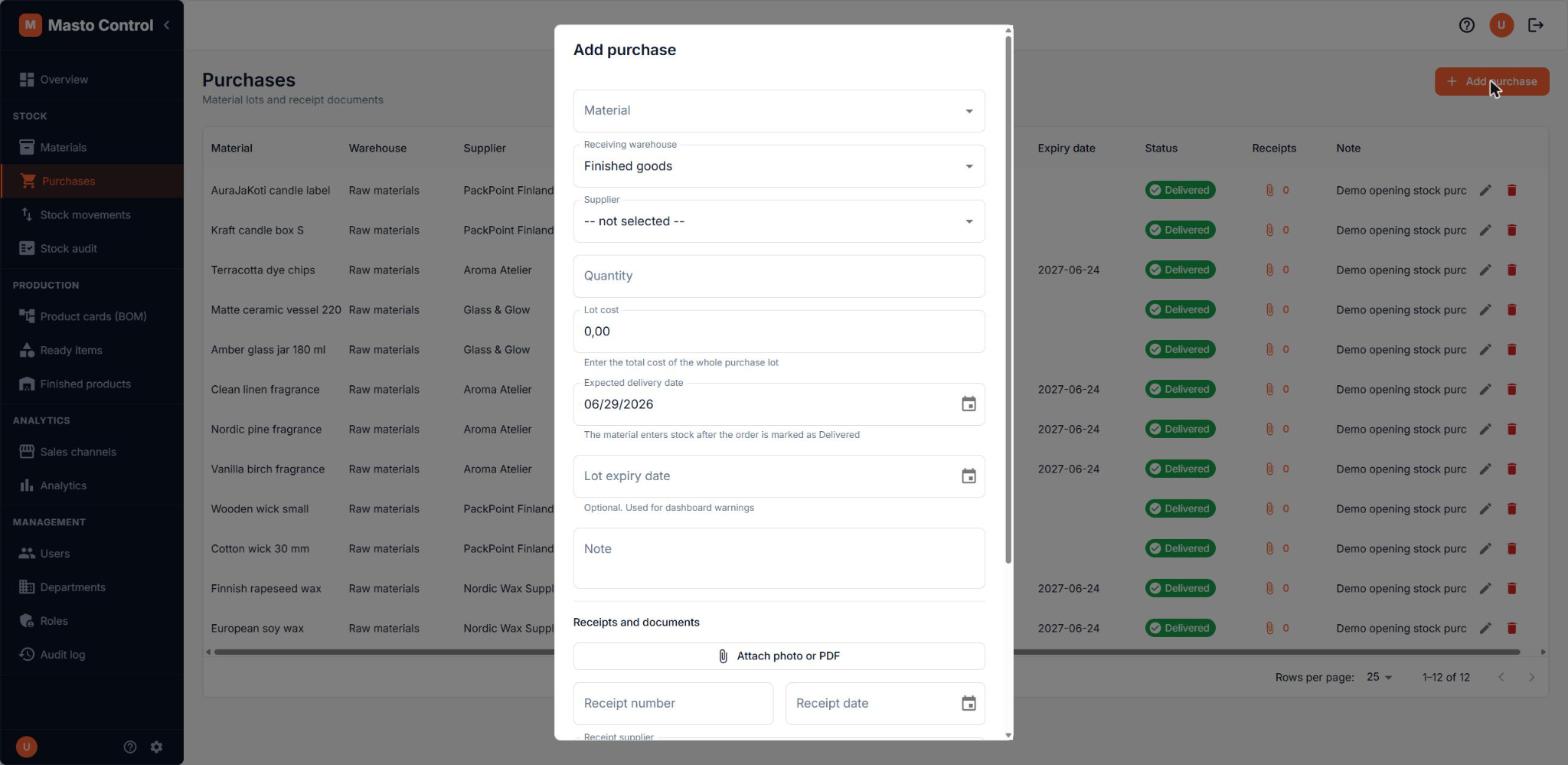 Add purchase dialog